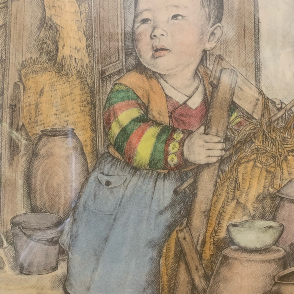 Japanese Block Print Framed UnderGlass “Starting Life” by Willy Seiler 1903 - Picture 4 of 6